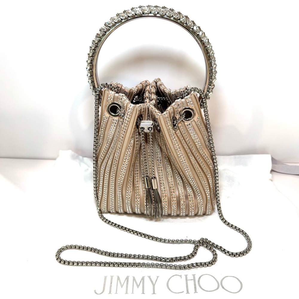 Rare Jimmy Choo Bon Bon Crystal Embellished Mini Bucket Bag W Chain Strap